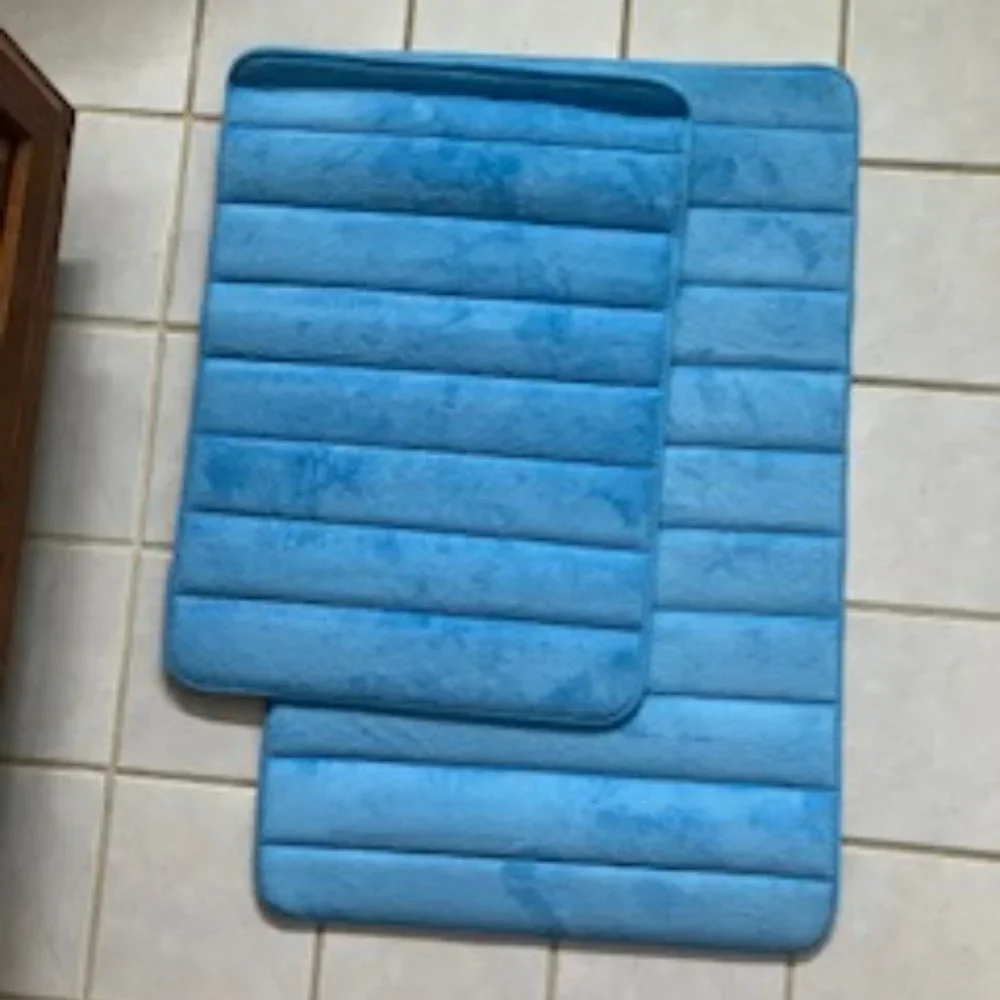 Lavish Home 2 Pc Memory Foam Bath Mat Set, Blue